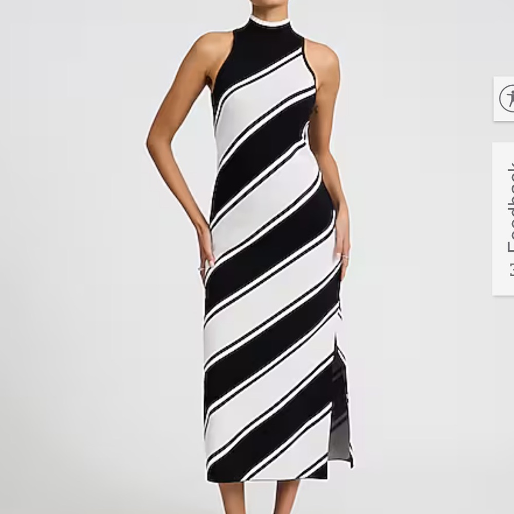 Zara Black and White Diagonal Stripe Midi Dress